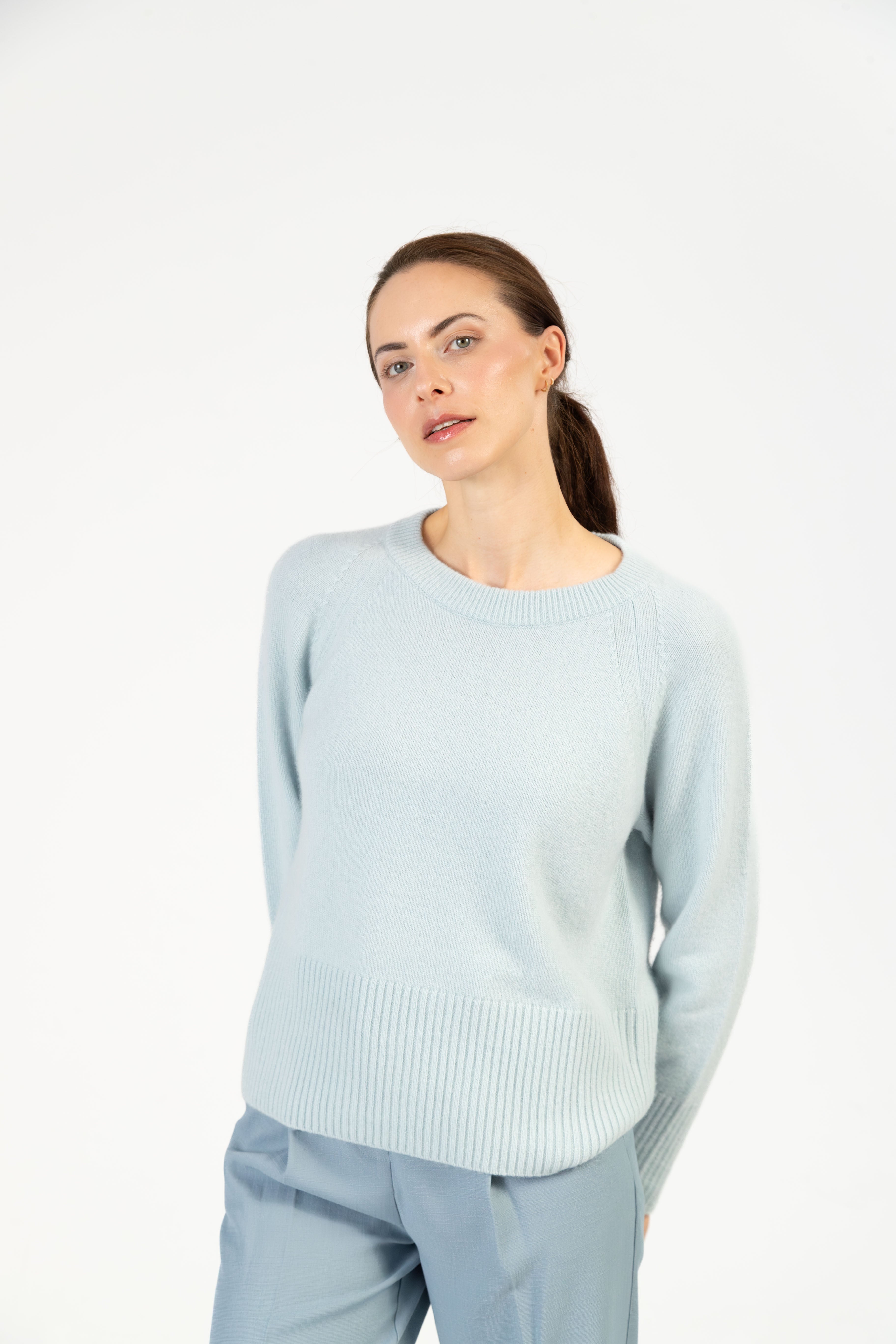 Amelie – Cashmere Rundhals-Pullover - Eisblau