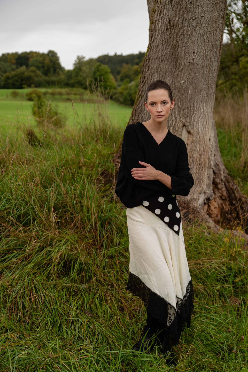 Ava – Chunky Cashmere V-Neck Pullover - Schwarz