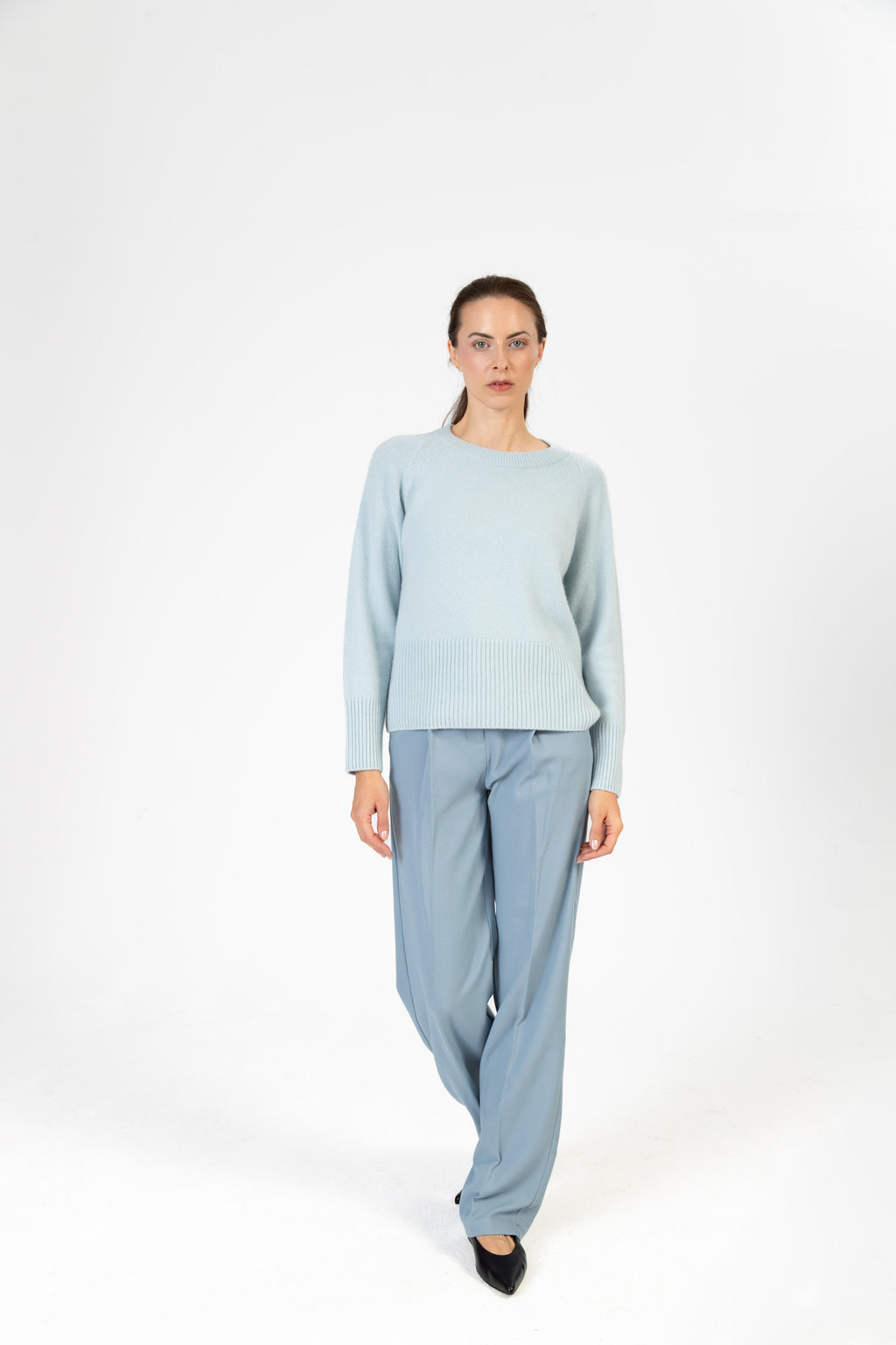 Amelie – Cashmere Rundhals-Pullover - Eisblau