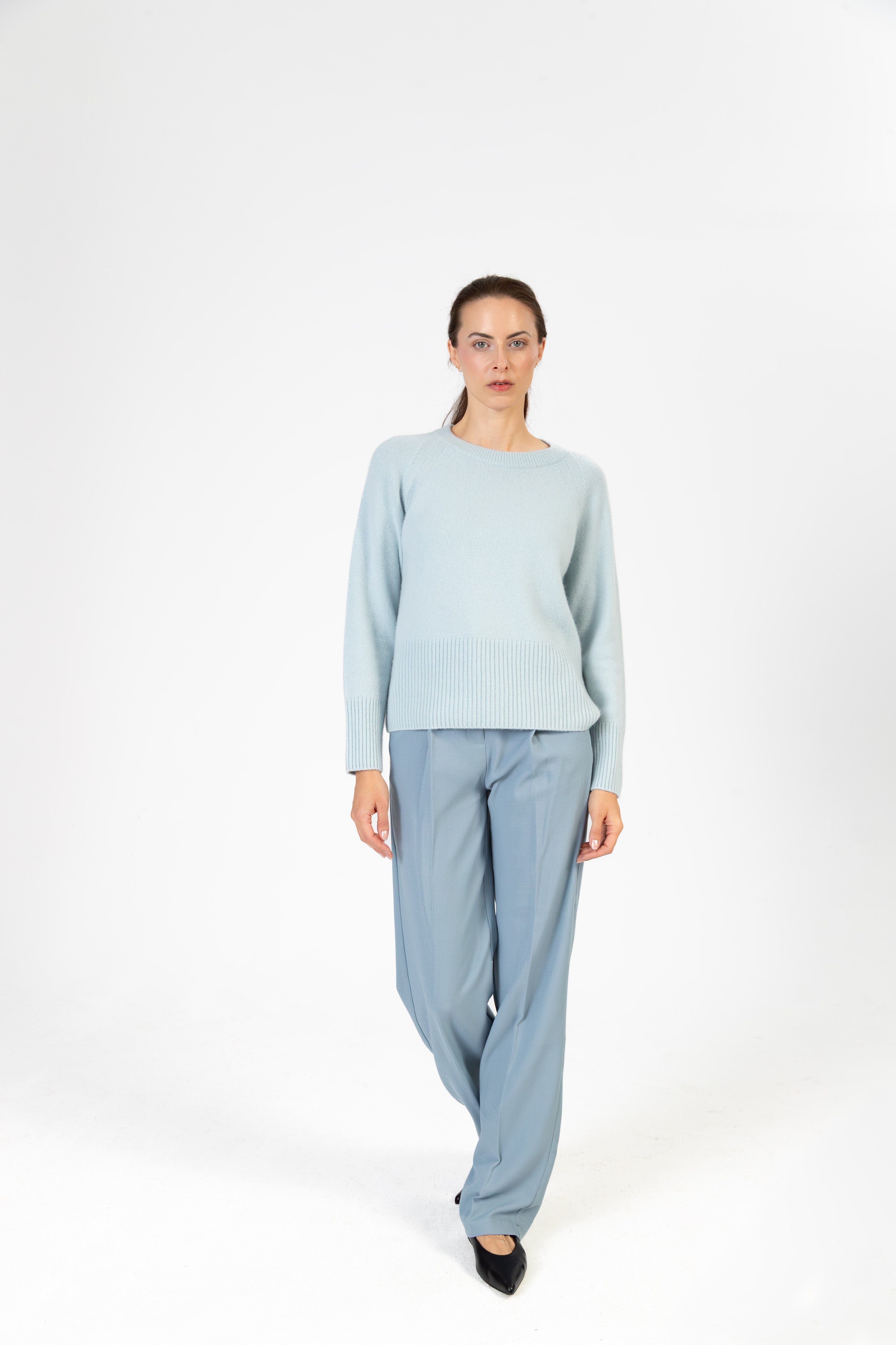 Amelie – Cashmere Rundhals-Pullover - Eisblau