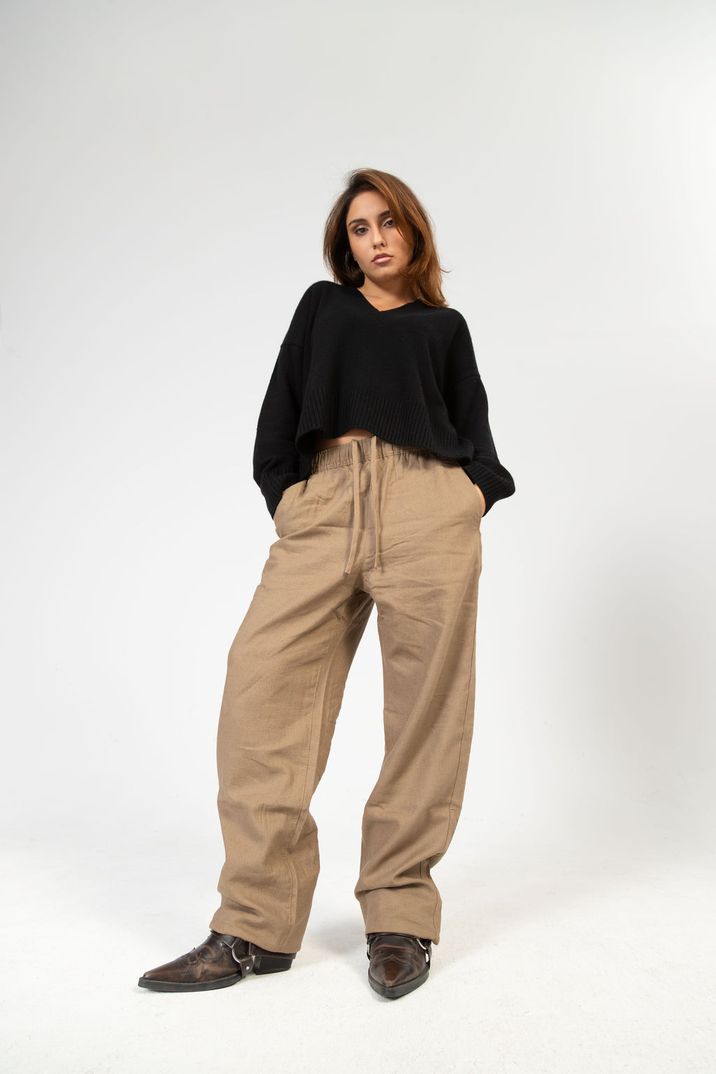 Ava – Chunky Cashmere V-Neck Pullover - Schwarz