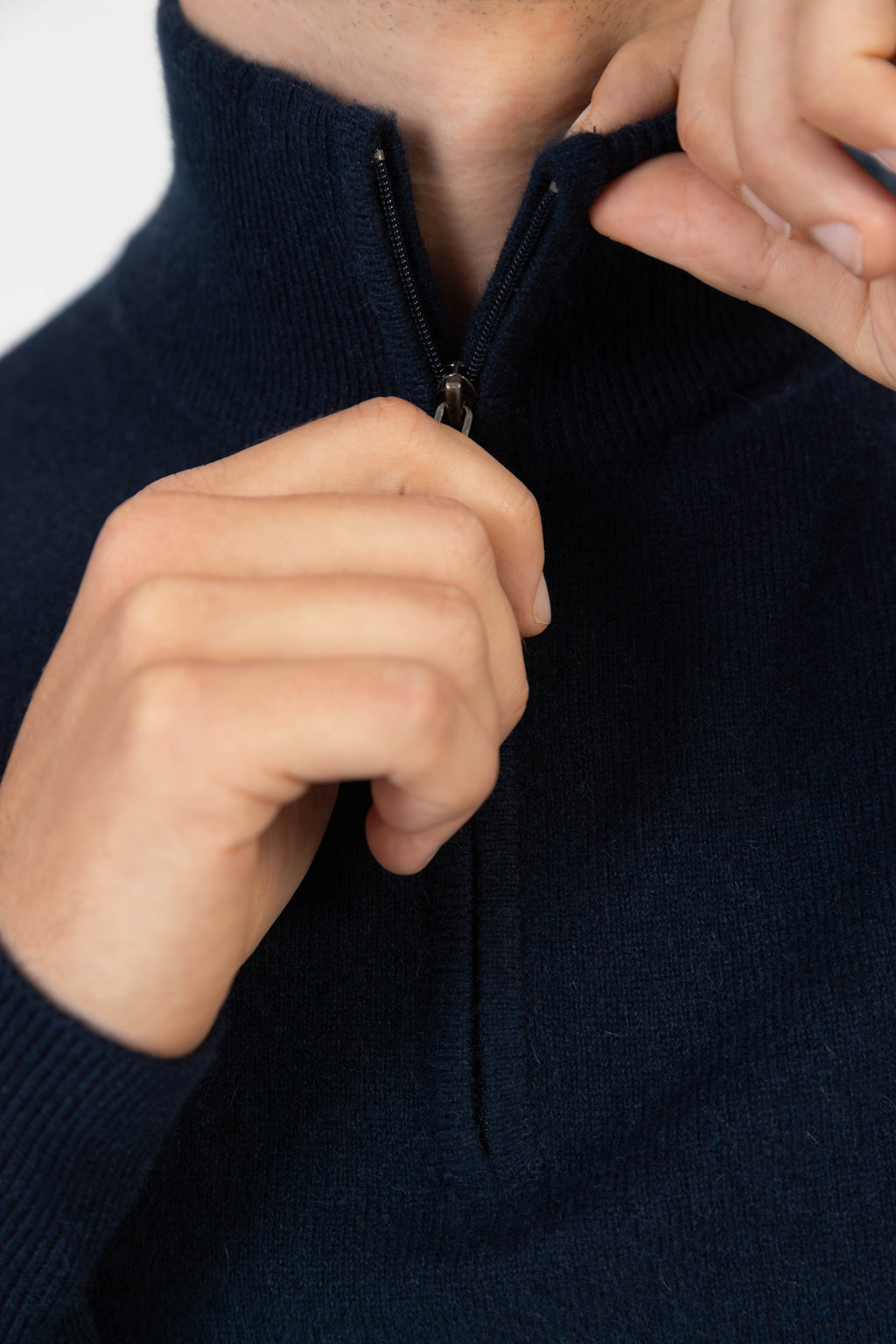 Arnaud – Cashmere Troyer-Pullover mit Zipper – Mitternachtsblau