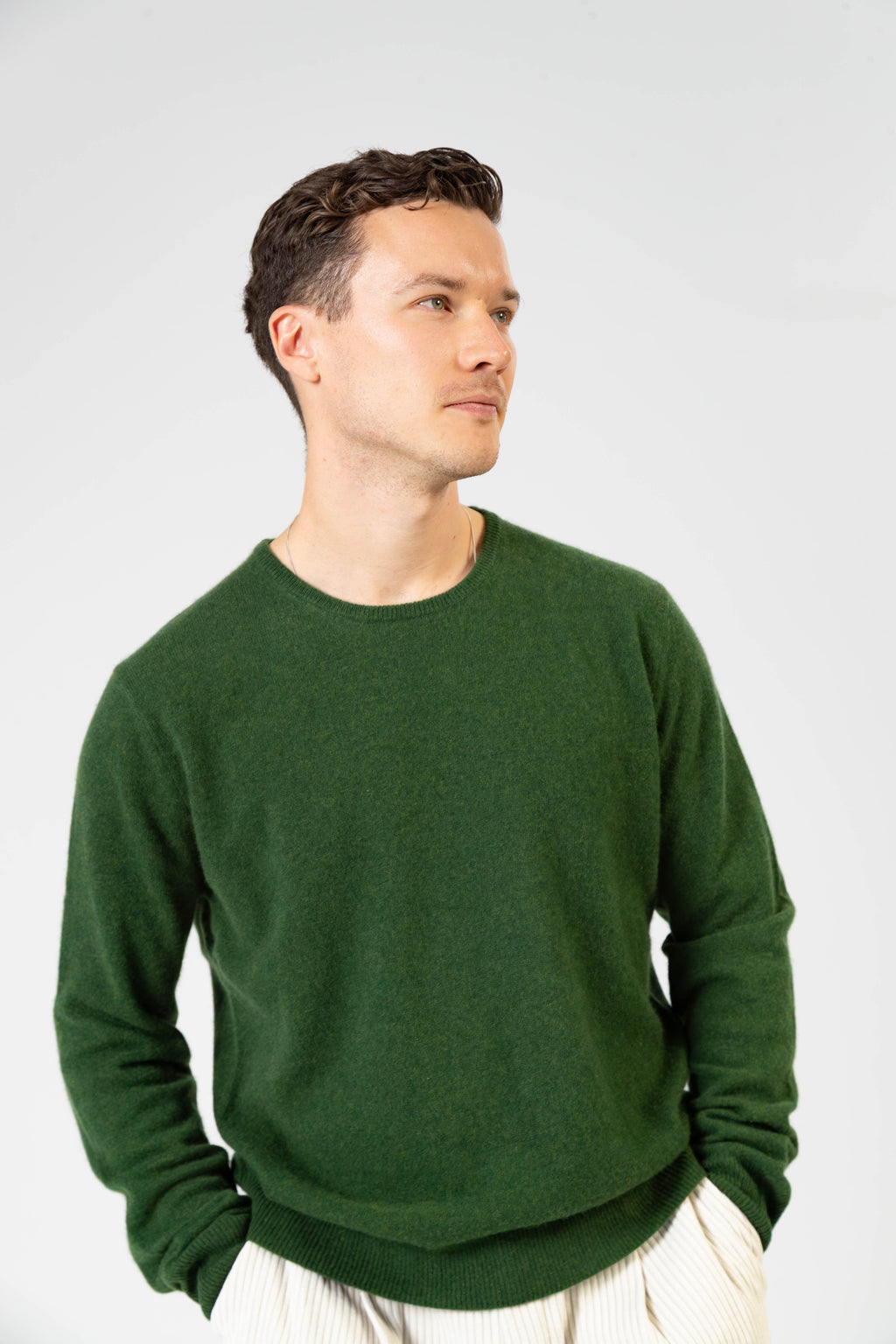 Adrian – Cashmere Klassischer Rundhals-Pullover - British Racing Green