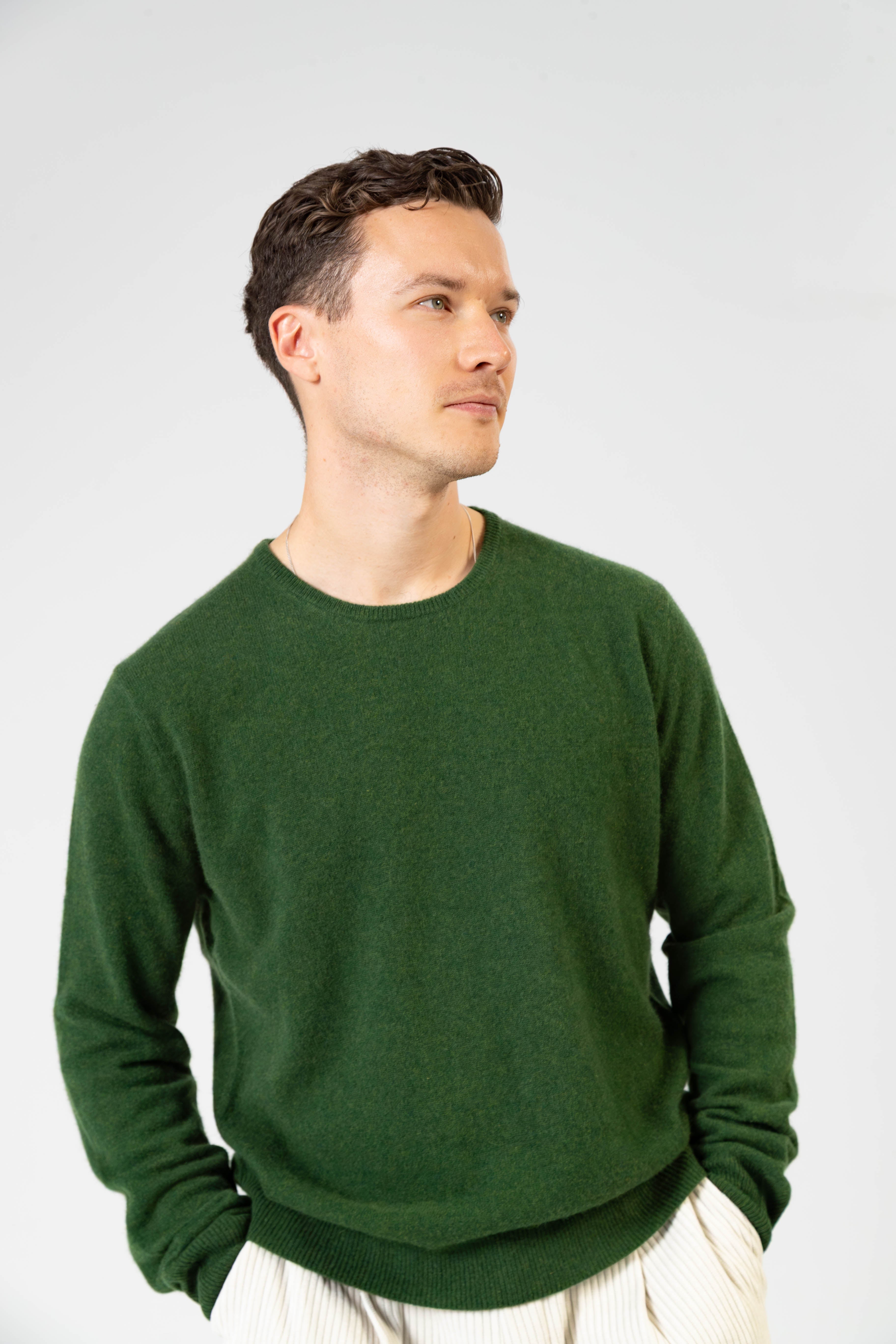 Adrian – Cashmere Klassischer Rundhals-Pullover - British Racing Green