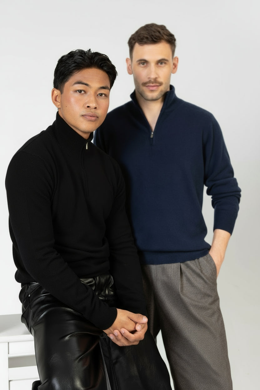 Arnaud – Cashmere Troyer-Pullover mit Zipper – Schwarz