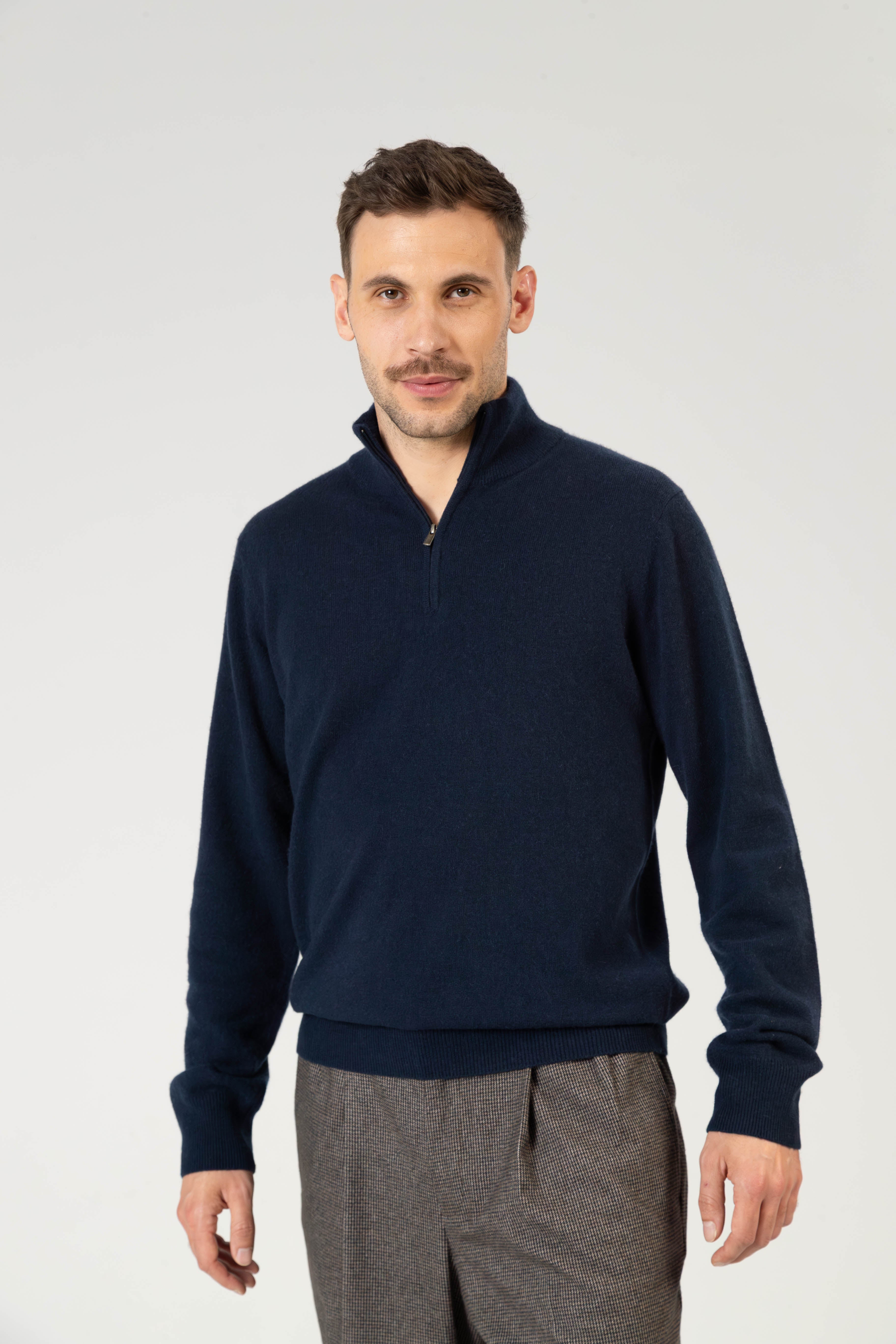 Arnaud – Cashmere Troyer-Pullover mit Zipper – Mitternachtsblau