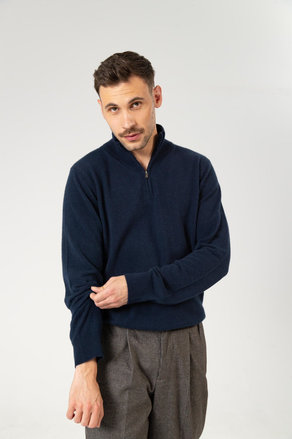 Arnaud – Cashmere Troyer-Pullover mit Zipper – Mitternachtsblau