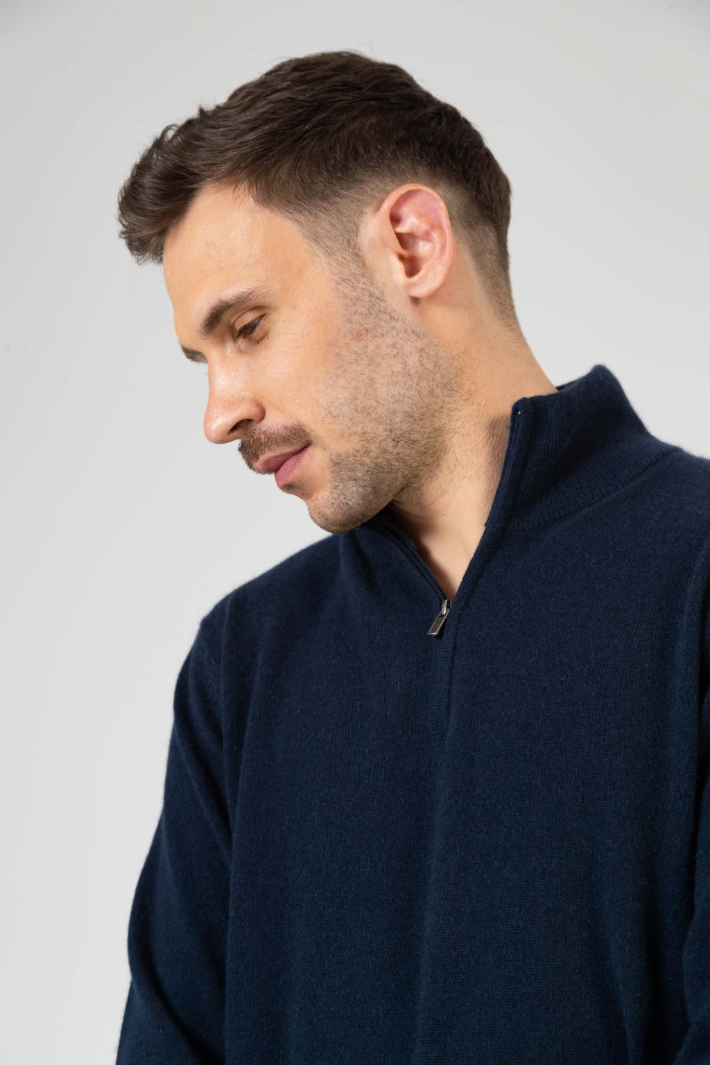 Arnaud – Cashmere Troyer-Pullover mit Zipper – Mitternachtsblau