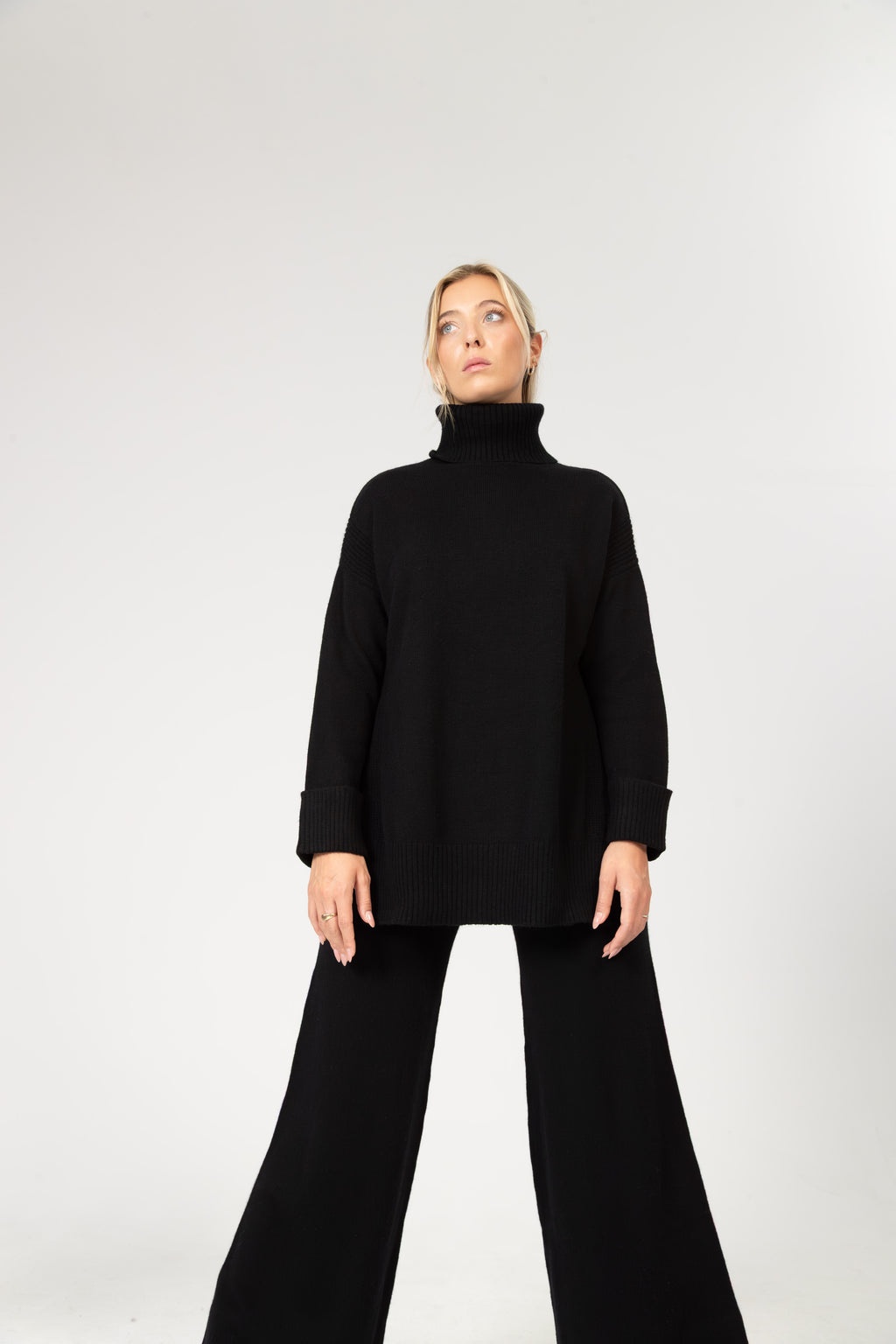 Alba – Cashmere Strickhose mit breitem Komfortbund - Schwarz