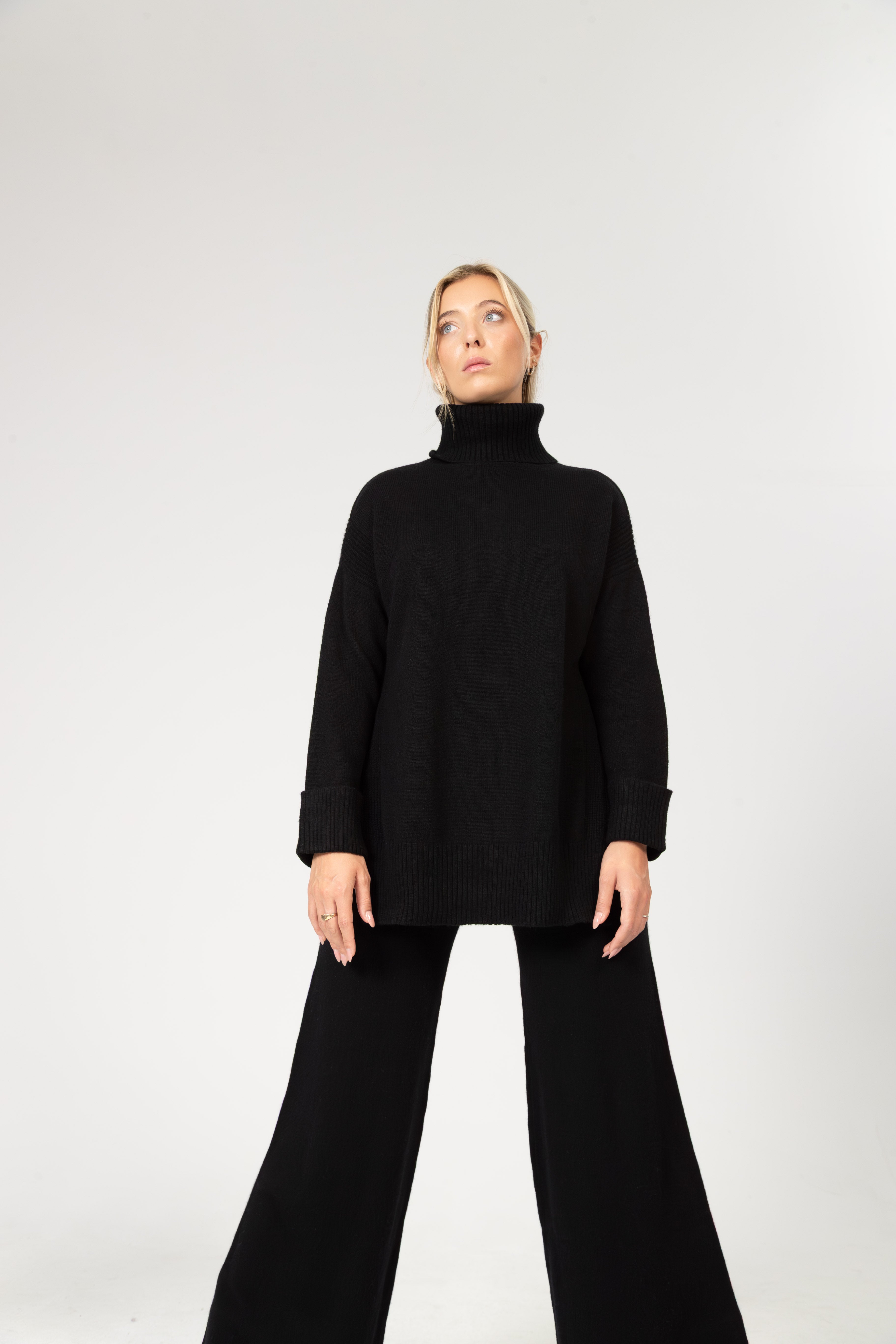Alba – Cashmere Strickhose mit breitem Komfortbund - Schwarz
