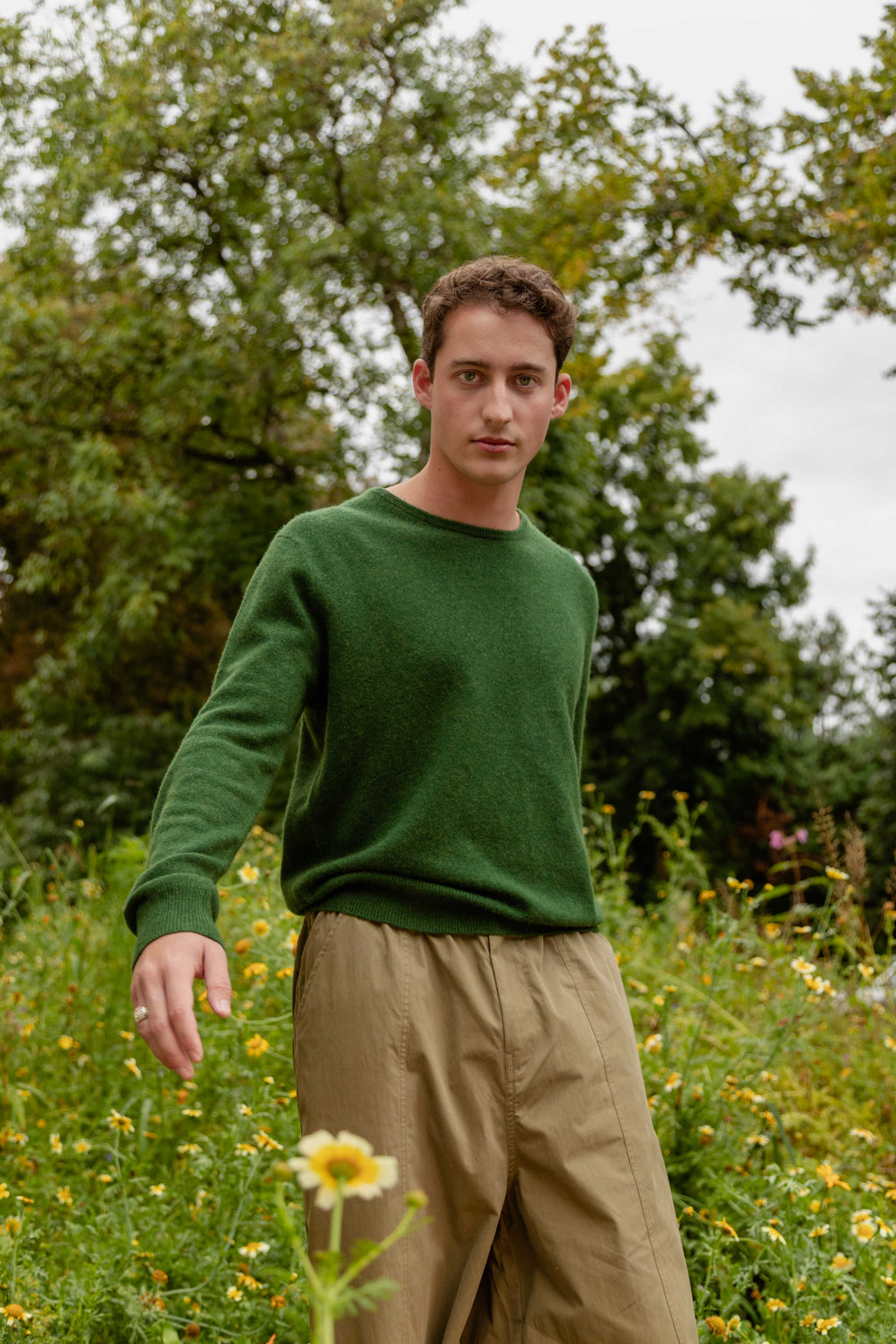 Adrian – Cashmere Klassischer Rundhals-Pullover - British Racing Green