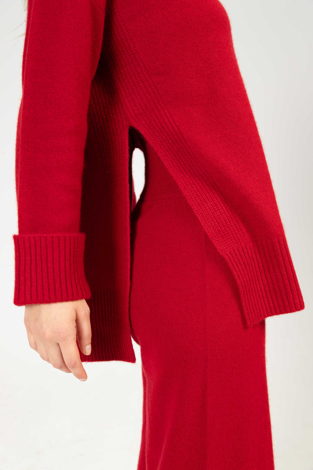 Alba – Cashmere Strickhose mit breitem Komfortbund - Granatapfelrot