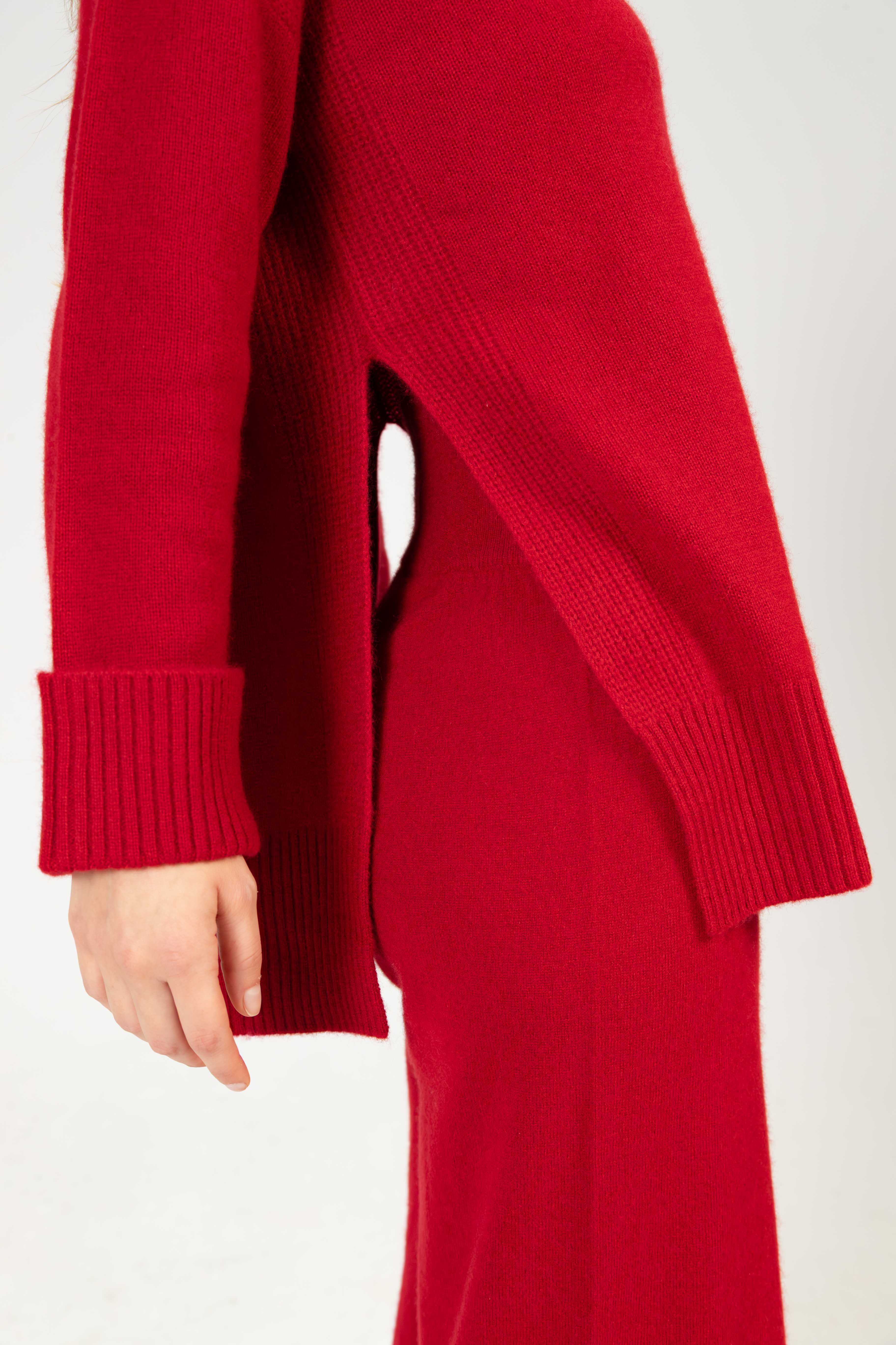 Alba – Cashmere Strickhose mit breitem Komfortbund - Granatapfelrot